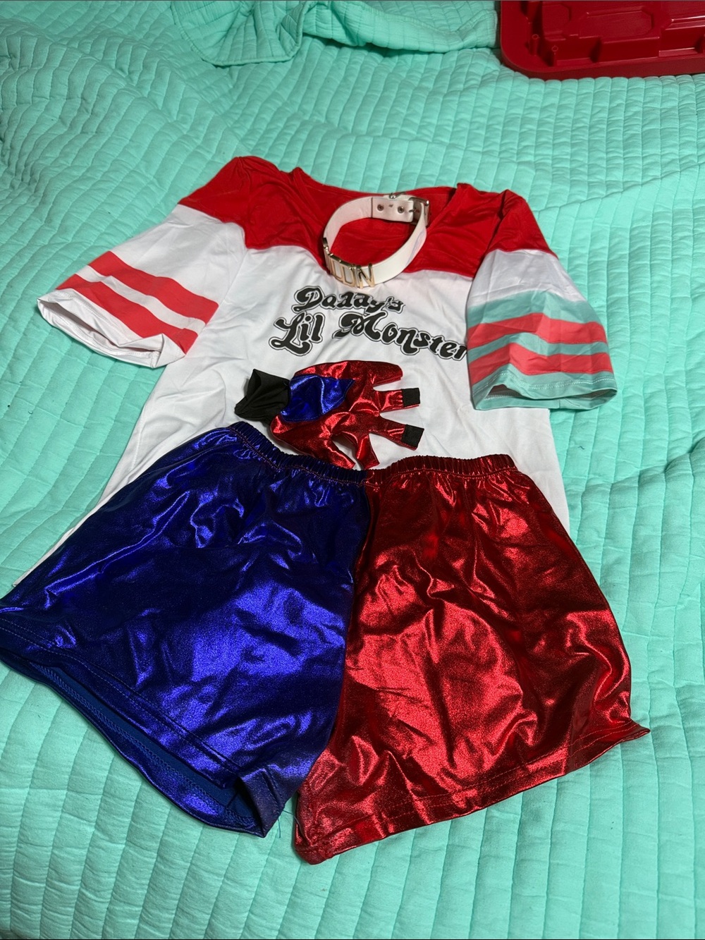 Harley Quinn Inspired 'Daddy's Lil Monster' Costume Set - Red, White, Blue